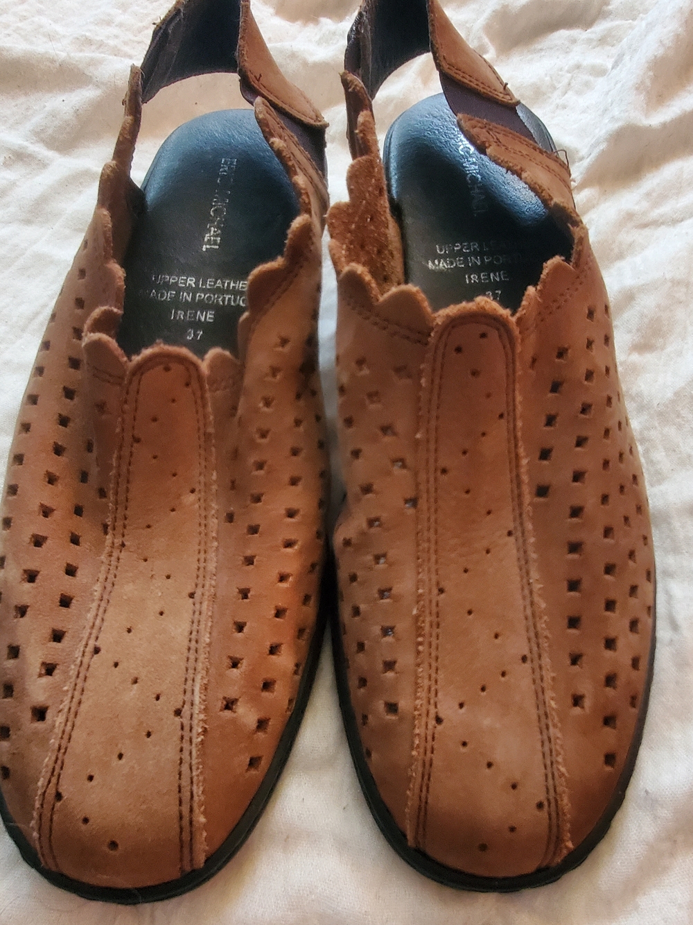 Women’s Brown Perforated Leather Sling Back Sandals Eric Michael 7